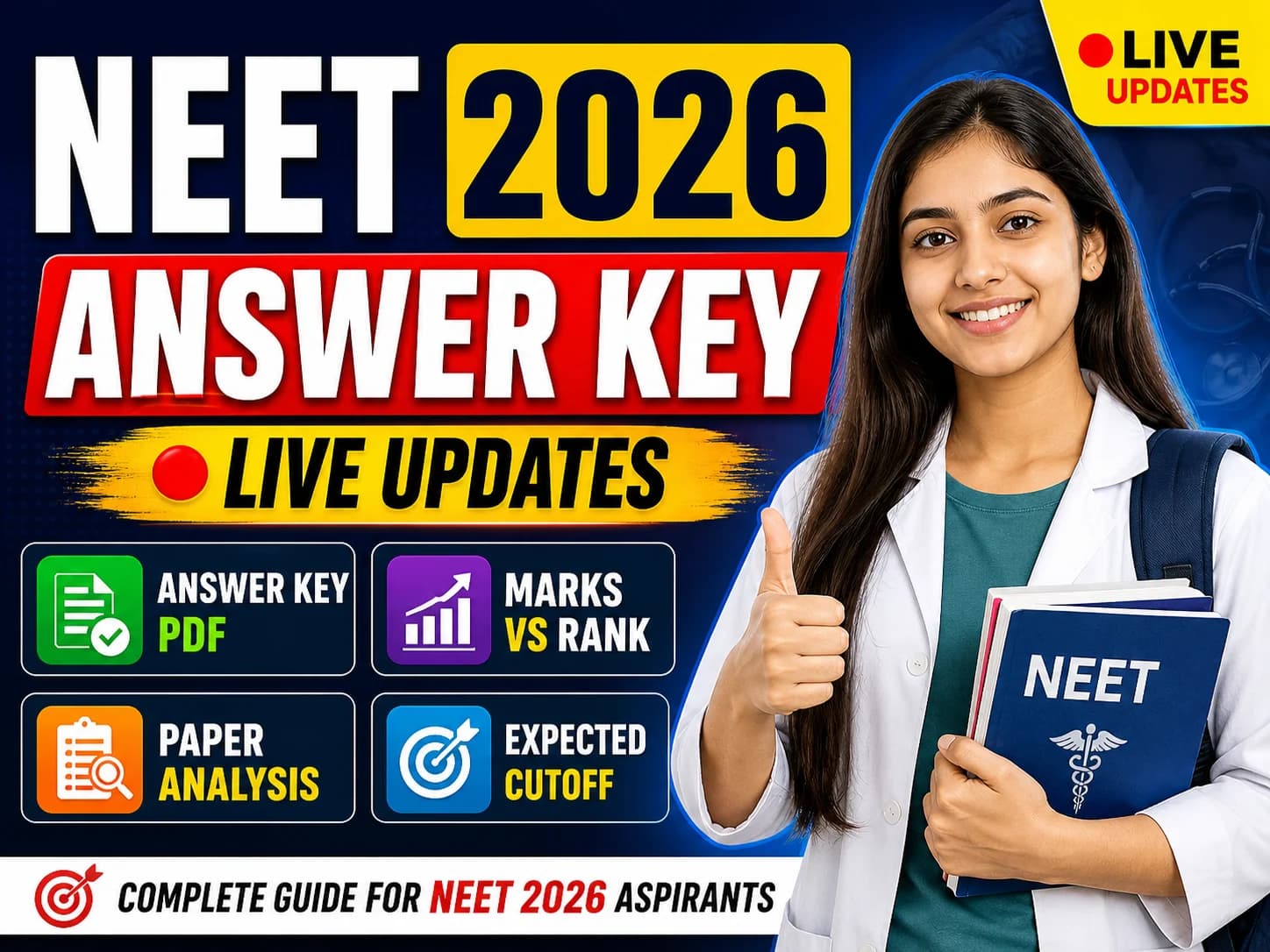 NEET 2026 Answer Key (Live Updates): Marks vs Rank, Paper Analysis & Expected Cutoff
