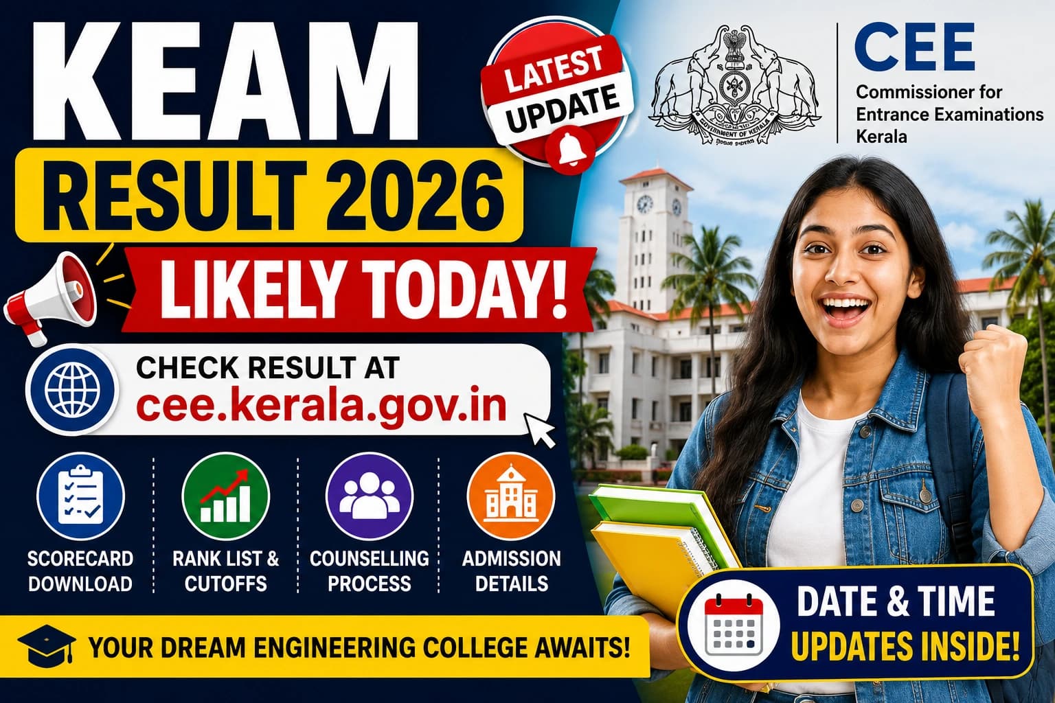 KEAM Result 2026 Date and Time: Scorecard Likely Today at cee.kerala.gov.in